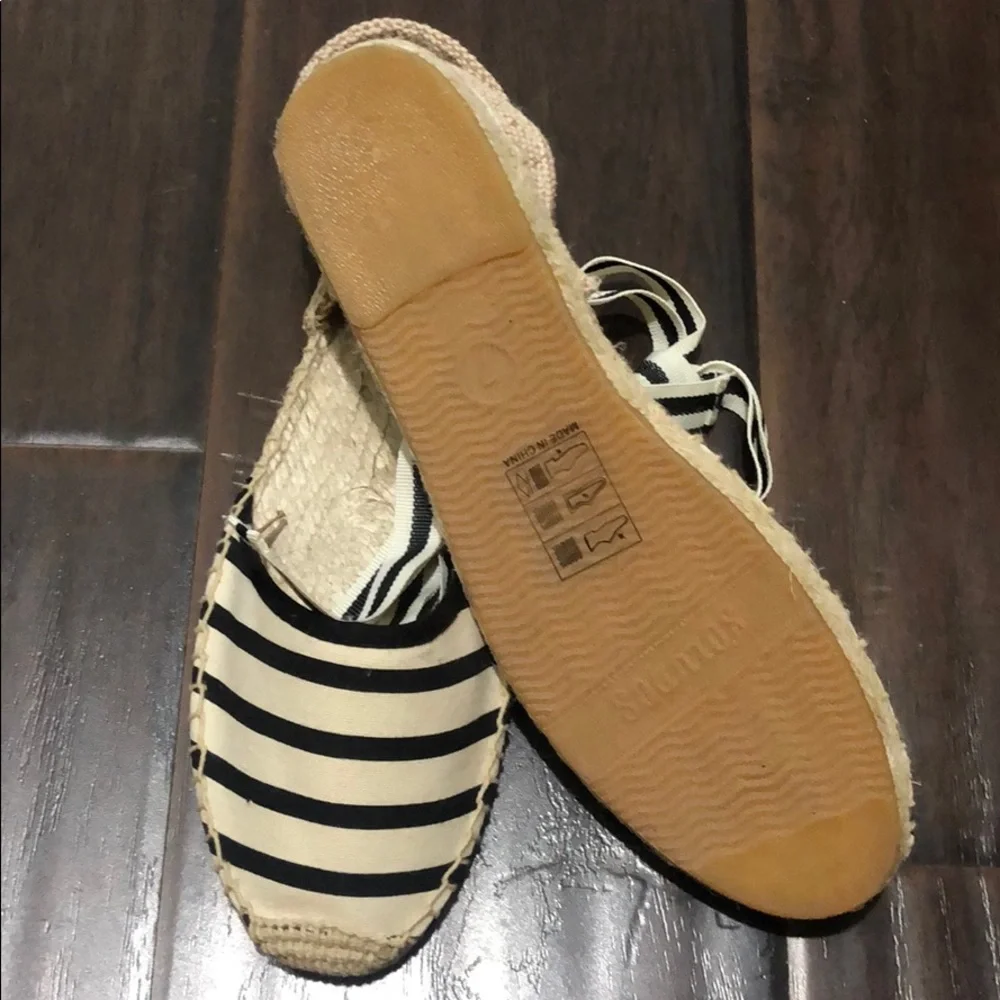 Soludos Black and Natural Striped Lace-Up Espadrilles